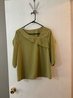 Olive Green Asymmetric Neck Women’s Blouse